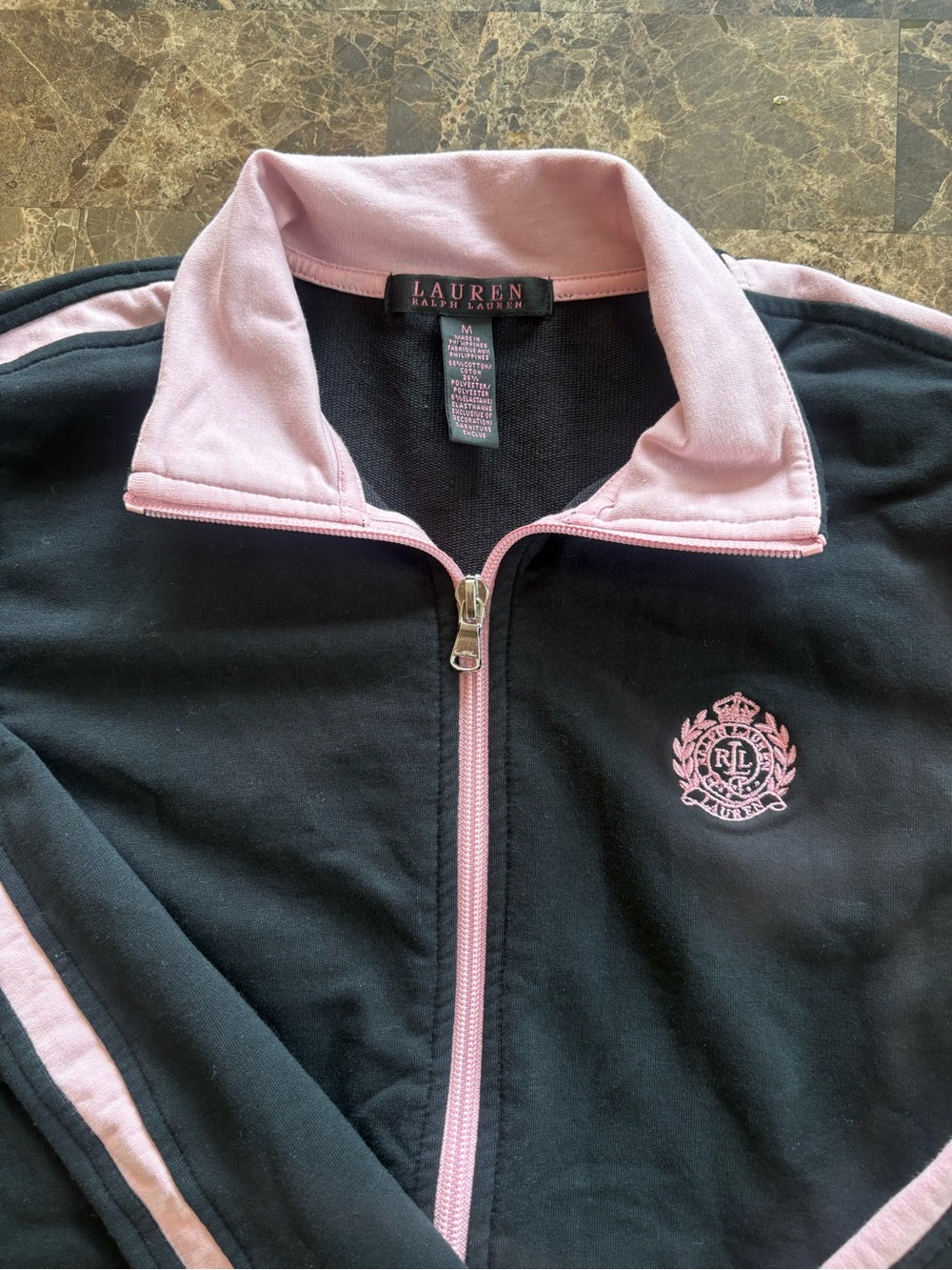 Ralph Lauren Black Jacket with Pink Trim and Crest - Picture 7 of 7